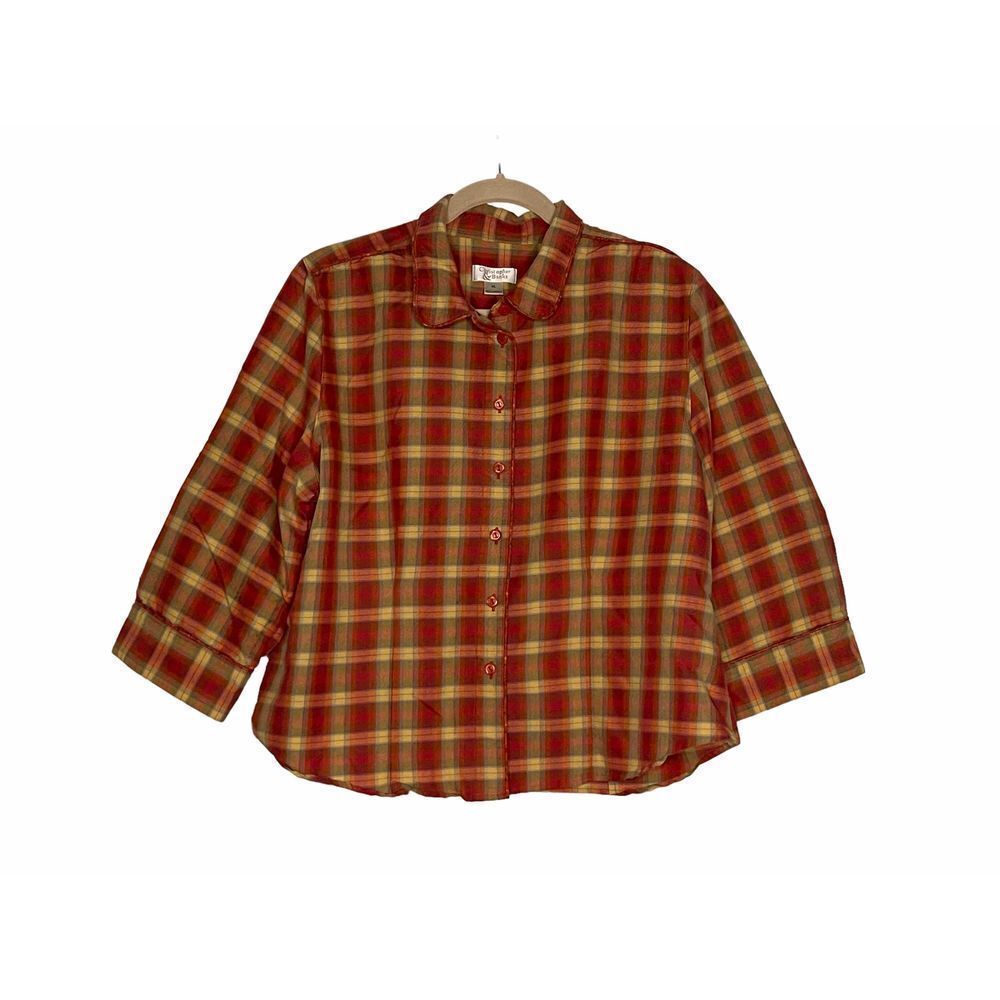 Christopher & BANKS BUTTON DOWN SHIRT TOP PLAID MULTI-COLOR